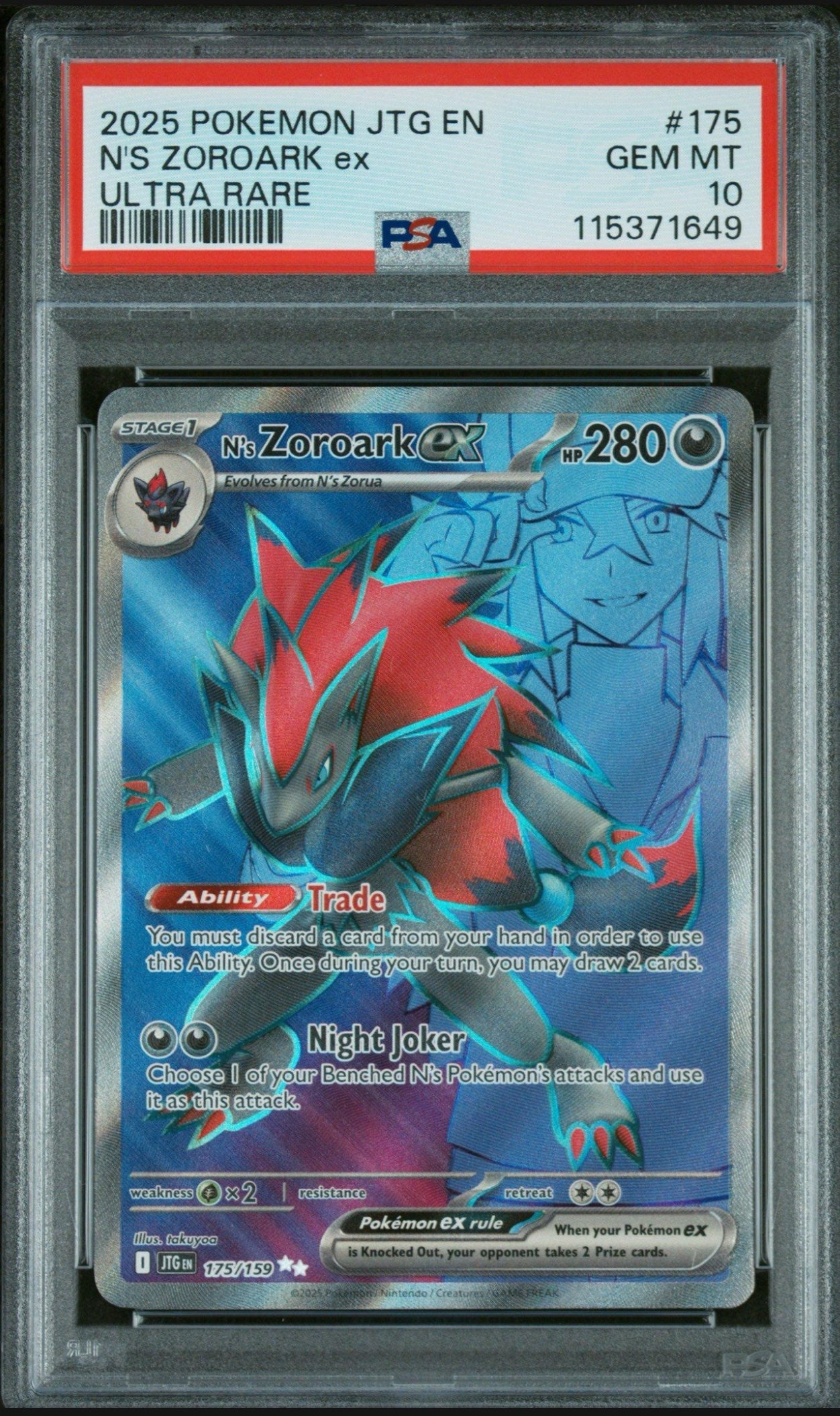 Pokémon TCG PSA 10 N's Zoroark ex - 175/159 - SV09: Journey Together (JTG)