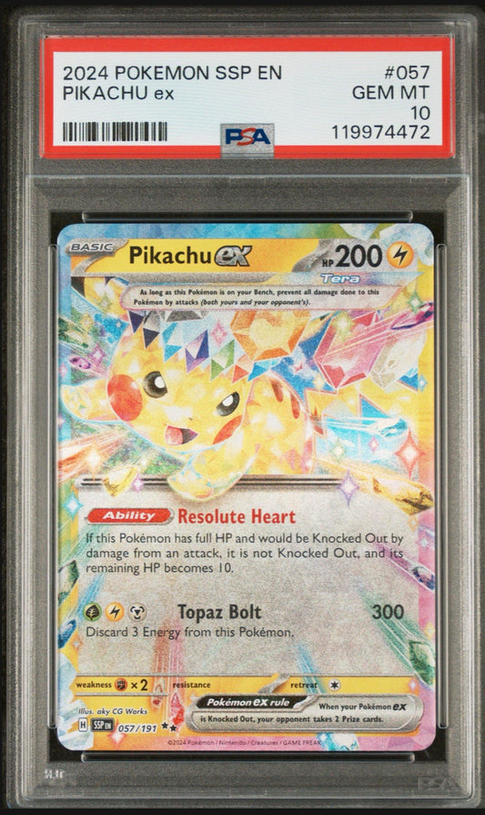 Pokémon TCG PSA 10 Pikachu ex - 057/191 - SV08: Surging Sparks (SSP)