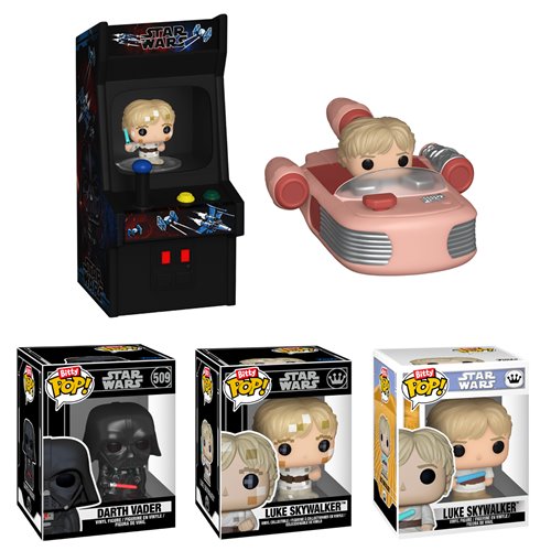 Funko Bitty POP!: Star Wars - 8 Bit Skywalker & Arcade Case, Luke Skywalker with Speeder & Darth Vader 5-Pack
