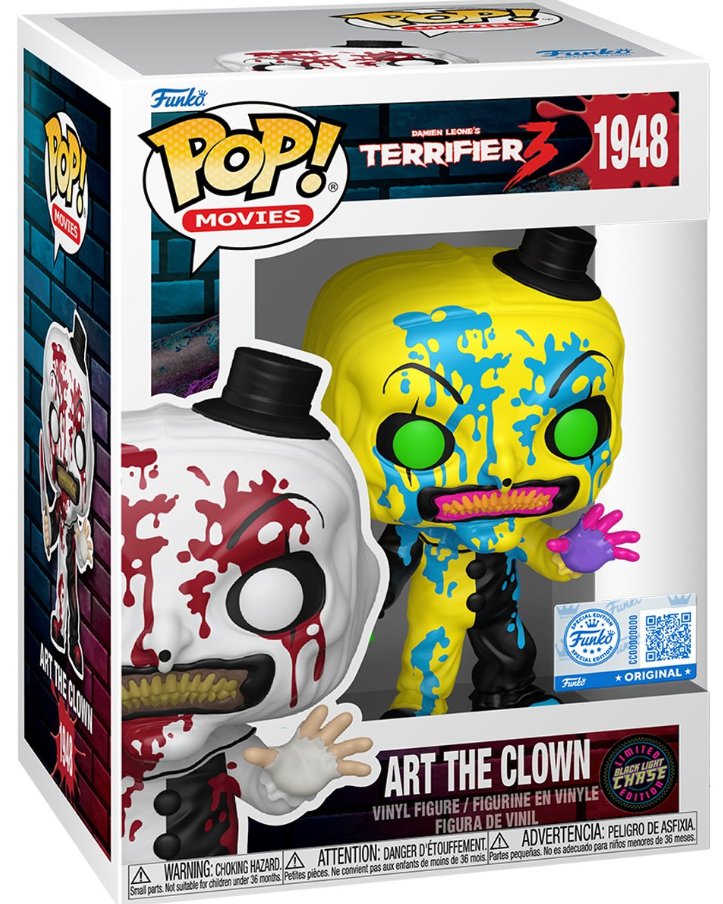 Funko POP! Movies: Terrifier 3 - Art the Clown #1948 - Entertainment Earth Exclusive (Black Light Chase)