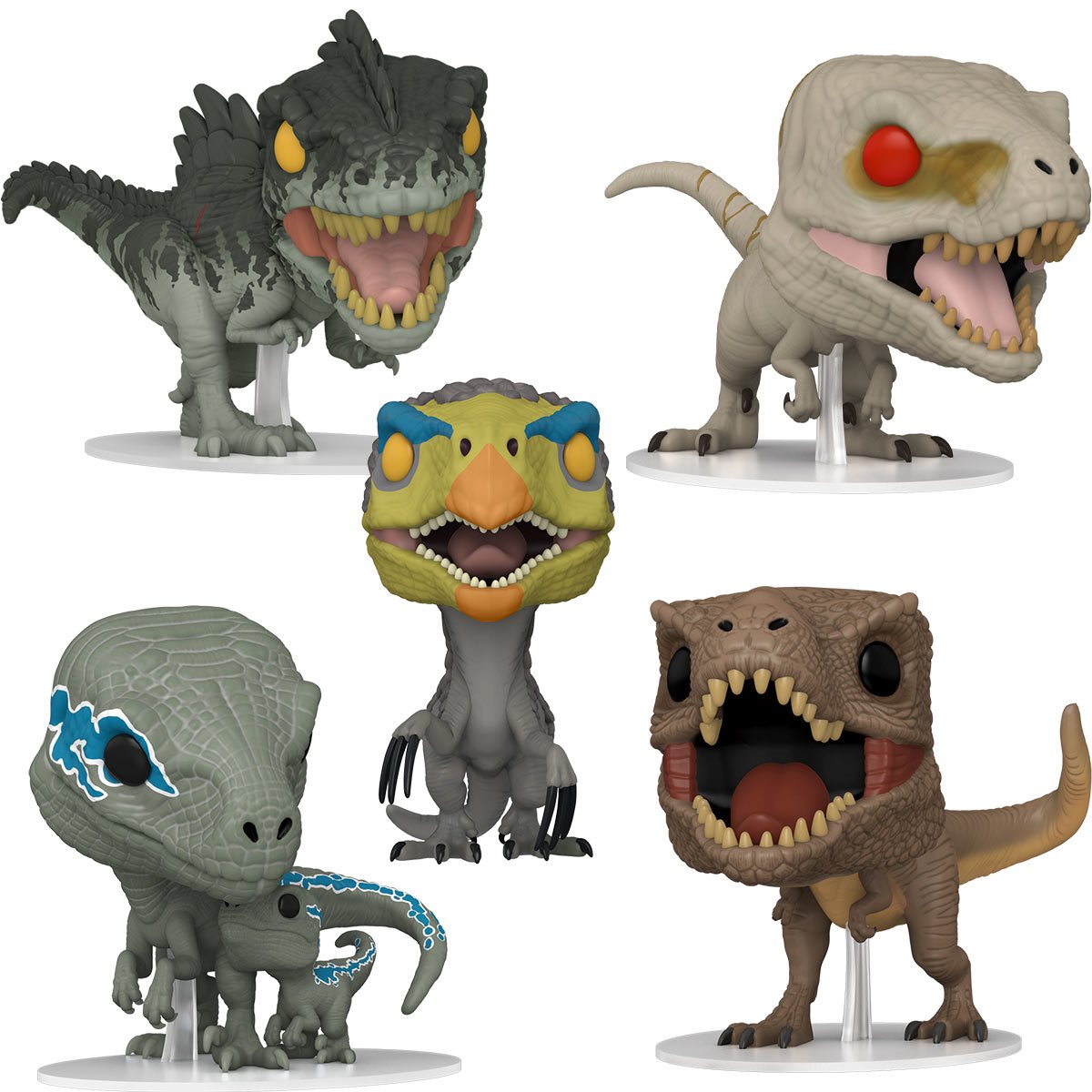 PRESALE | Funko Pop! Movies: Jurassic World: Dominion - 5 PIECE SET - Atrociraptor (Ghost) - Therizinosaurus - Giganotosaurus - T.Rex - Blue and Beta Vinyl Figure